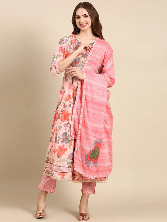 Women's Coral Printed Kurta Set-FS-2829-Coral