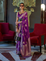 Saree Mall Women's  Blend Purple Woven Design Designer Saree With Blouse Piece-KELSEY299004