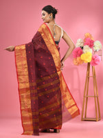 Dark Red Pure Cotton Tant Saree With Zari Border-MA51TT43540051