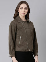 Women Olive Solid Tailored Jacket-CHN-855-Olive