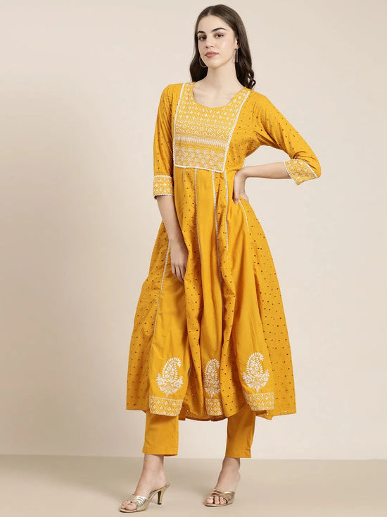 Women Mustard Solid Kurta Set-RF-1740-Mustard