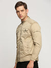 Men Beige Mock Collar Solid Tailored Jacket-SO-23-2-Beige