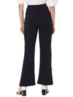 Smarty Pants Women's Cotton Lycra Bell Bottom Navy Blue Formal Trouser