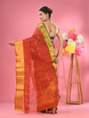 Brick Red Pure Cotton Tant Saree With Zari Border-MA51TT43490089