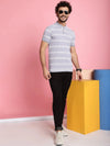 Venitian Men Henley Neck Striped Cotton Light Grey T-Shirt