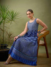 Women Indigo Floral Geo Print Anarkali Maxi