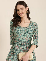 Women Sea Green Floral Kurta Set-SKC-1201-Seagreen