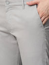 Genips Men's Cotton Stretch Caribbean Slim Fit Solid Light Grey Trousers