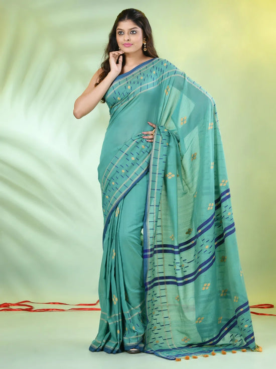 Sea Green Cotton Soft Saree With Texture Designs-MA62CT331210044