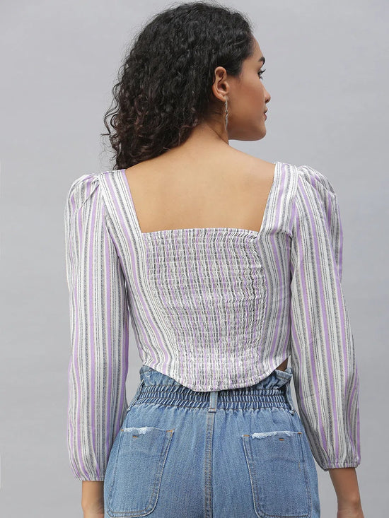 Women's Purple Striped Crop Tops-AE-10311-Purplewhite