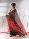 Brown Cotton Saree With Stripes Zari Pallu-MA55CT06520100