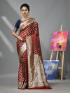 Dark Red Silk Banarasi Saree With Ethnic Motifs And Woven Designs-MA52BSL441050100