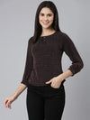 Round Neck Cuffed Sleeves Embellished Maroon Regular Top-SP-826-Maroon