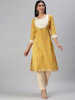 Women's Yellow Printed Kurta Sets-SS365-Yellow