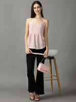 Women's Pink Striped Peplum Top-AE-10463-Pink