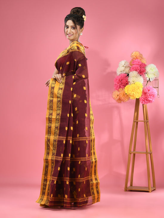 Dark Brown Pure Cotton Tant Saree With Woven Designs-MA51TT43530096