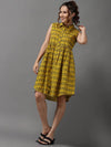 Women's Yellow Printed A-Line Dress-SKF-166-5-Yellow