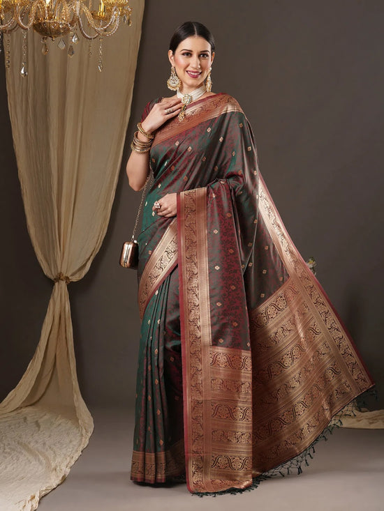 Saree Mall Women's  Blend Brown Woven Design Designer Saree With Blouse Piece-13PAKHI1404