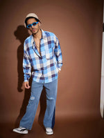 Men Blue & White Check Oversized Shirt