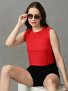 Women's Red Solid Crop Top-AE-10488-Red