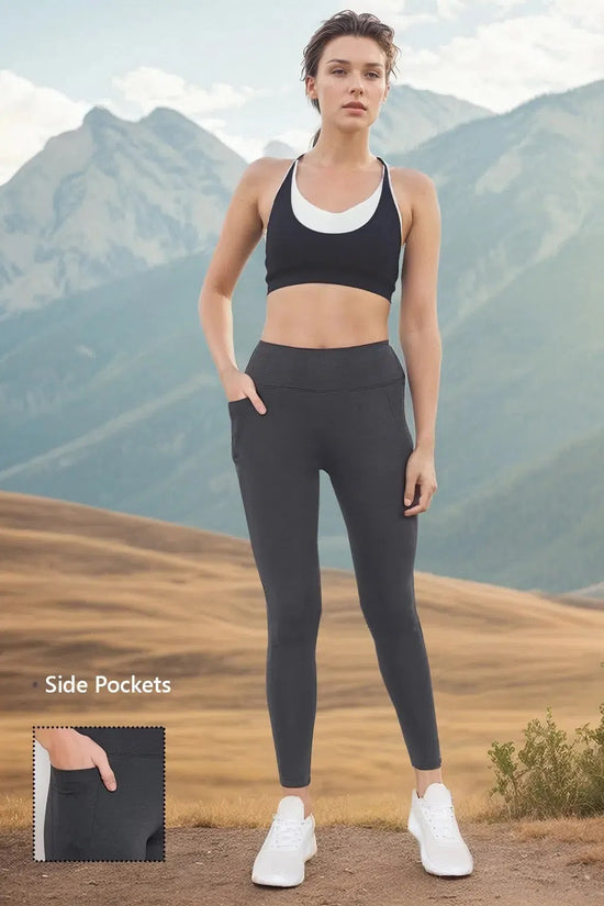 Clovia High-Rise Active Tights in Dark Grey with Side Pocket