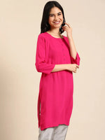 Women's Pink Embellished Straight Kurta-BGR-612-Pink