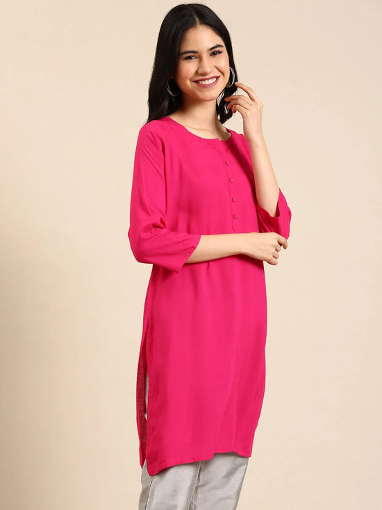 Women's Pink Embellished Straight Kurta-BGR-612-Pink