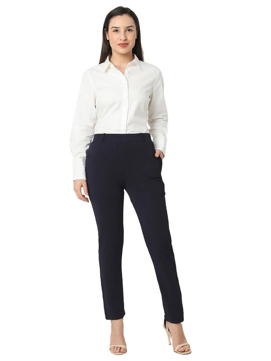 Smarty Pants Women's Cotton Lycra Ankle Length Blue Formal Trouser-SMPT-954B-S