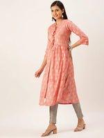 Women's Peach Paisley A-Line Kurta-KG-8109-Peach