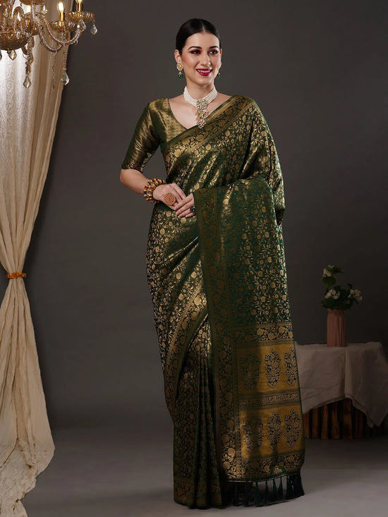 Saree Mall Women's  Blend Green Woven Design Designer Saree With Blouse Piece-14ALEKHA1401