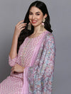 Ahika Women Pink Rayon Printed Straight Kurta Pant Set