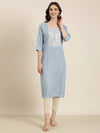 Women Blue Solid Straight Kurta-SKC-1191-Blue