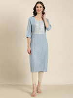 Women Blue Solid Straight Kurta-SKC-1191-Blue