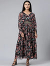 Women Black Floral Maxi Dress-DW-4838-Black