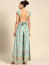 Crop Top with pleated palazzo in Light Blue Print