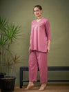 Women Pink Embroidered A Line Top With Palazzos