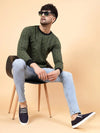 Rigo Olive Green All Over Printed Round Neck Fleece Sweatshirt