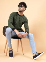 Rigo Olive Green All Over Printed Round Neck Fleece Sweatshirt