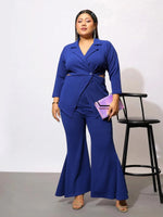 Women Royal Blue Side Cut Out Blazer With Kick Pleat Pants