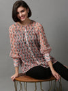 Women's Pink Printed Top-DW-1286-Peach