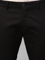 Genips Men's Cotton Stretch Caribbean Slim Fit Self Design Black Trousers