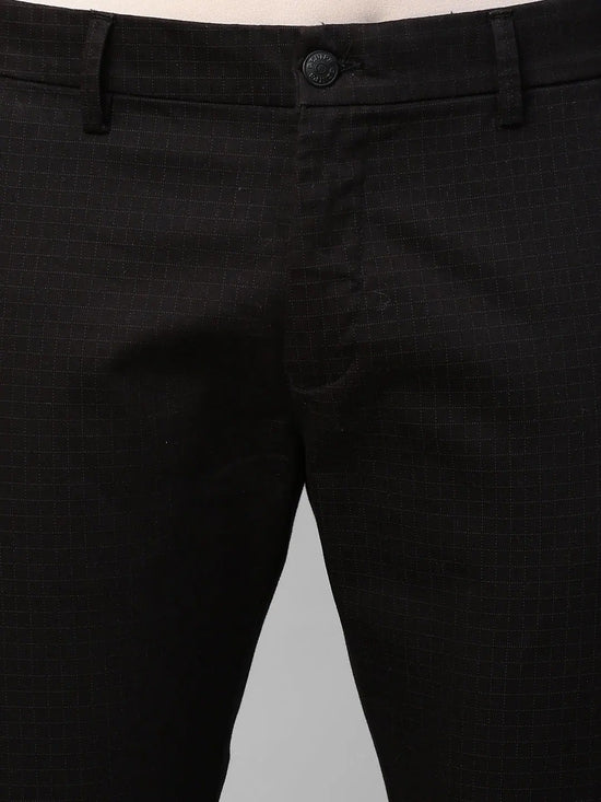 Genips Men's Cotton Stretch Caribbean Slim Fit Self Design Black Trousers