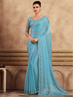 Saree Mall Women's Chiffon Light Blue Embellished Designer Saree With Blouse Piece-SRVATN7902