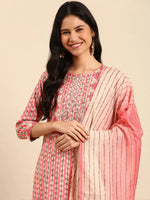 Women's Pink Printed Kurta Set-GW-2953-Pink