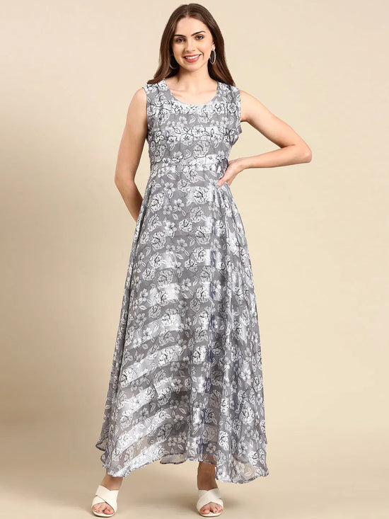 Women's Grey Floral Anarkali Kurta-SKC-956-Grey