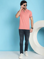 Venitian Men Double Mercerised Solid Polo Neck Pink T-Shirt for Men