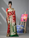 Red Silk Banarasi Saree With Damask Motifs And Woven Degins-MA52BSL441050091