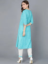 Ahika Women Blue Cotton Embroidered Straight Kurta Pant Set-VKSET1289_XS