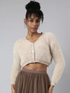 Women Solid Beige Crop Cardigan-CHN-5249-Beige