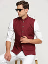 Men Maroon Mandarin Collar Solid Nehru Jacket-AK-51340-21-Maroon